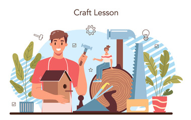 Crafting and modeling school course. Teacher learning students to craft