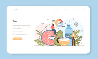 Nutritionist web banner or landing page. Nutrition therapy with healthy food