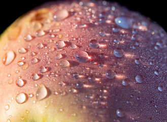 dew drops on an apple as a background