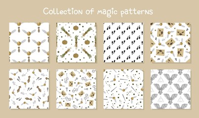 CHILDREN'S PATTERN SET. The theme of magic and witchcraft. Neutral nude shades. Textile design for little ones