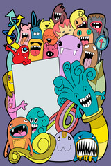 monsters Doodle, Your text themes Standing in front of the board background, illustration