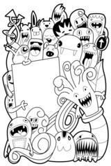 monsters Doodle, Your text themes Standing in front of the board background, illustration.and coloring book
