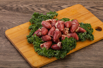Raw chicken hearts for cooking