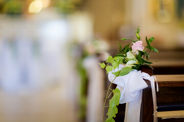 Beautiful church decorated for wedding ceremony