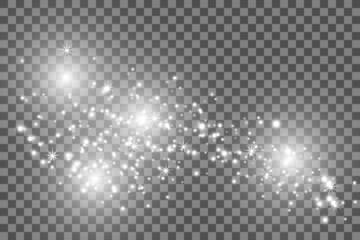 White sparks glitter special light effect. Vector sparkles on transparent background.