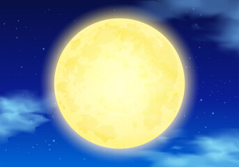 夜空と満月の幻想的なベクターイラスト背景