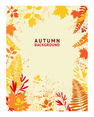 Fototapeta na wymiar Autumn abstract background. Frame of yellow and orange falling leaves. Bright banner, poster, cover design template, social media wallpaper story, autumn sale. Vector illustration