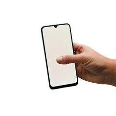 Female hand holding smart phone isolated on white background