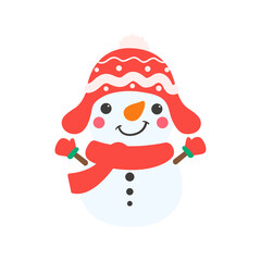 Snowman cartoon vector. Snowballs molded into Snowman. Decorate with winter sweaters for Christmas.