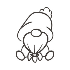 Line art Christmas gnomes design for coloring book isolated on a white background