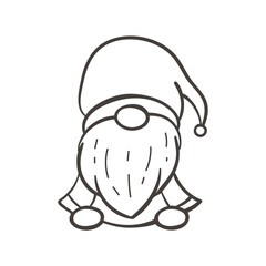Line art Christmas gnomes design for coloring book isolated on a white background