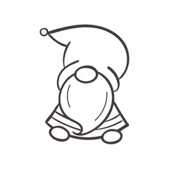Line art Christmas gnomes design for coloring book isolated on a white background
