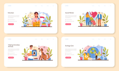 Volunteer web banner or landing page set. Social worker support old