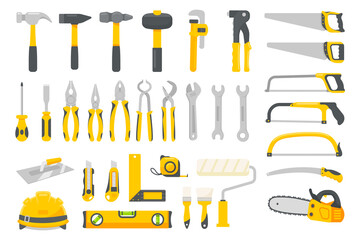 Fototapeta Mechanic tool set vector. Construction tools for home repairs isolated on a white background obraz