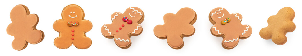 Set of gingerbread cookies for Christmas. Gingerbread men Isolated on white background.