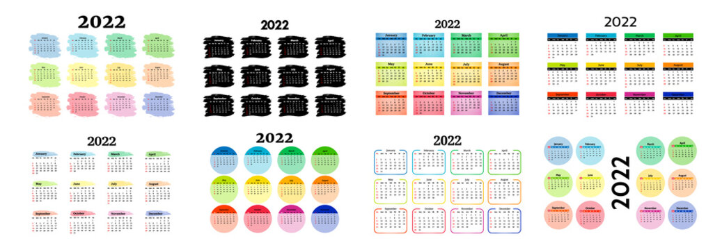 Calendar for 2022 isolated on a white background