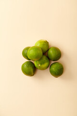 Lemon on beige pastel background. Topview, flatlay. Vegetable 