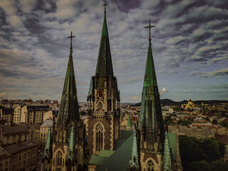 Cathedral in the sunset, Lviv, Ukraine. Church of Sts. Olha and Elizabeth, Lviv