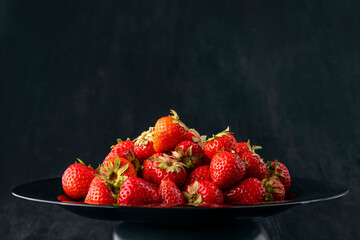 Fresh ripe strawberries , side view. Red berries, seasonal fruits. Sweet mouth-watering strawberry....