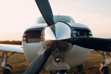 Naklejka na ściany i meble Airplane Motor with Propeller Blades and air intake.