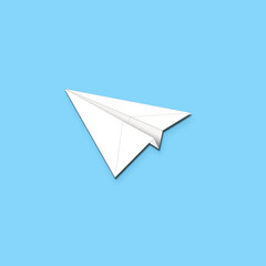 Paper plane isolated on blue background.