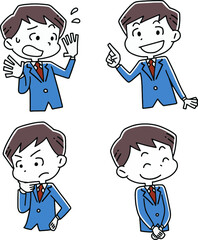 男性サラリーマンの表情やポーズのセット