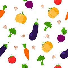 seamless pattern of vegetables with white background. World vegetarian day. Vector illustration. Use for wallpaper, fabric, textile, print packaging paper, background, cardboard. 