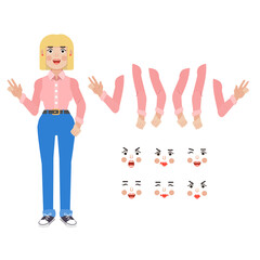 Collection of various poses and emotions of a young woman. Character of girl, Vector illustration in cartoon style