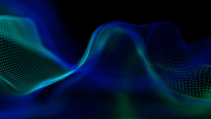 Modern blue technology wave. Led soft focus background. Neon light big data.