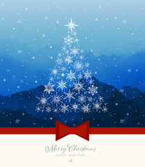 Christmas greeting card in simple style on winter night background