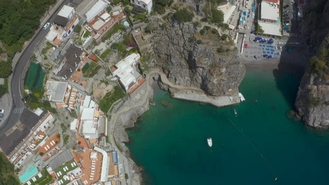 Aerial view of the Amalfi coast. Sea, coast and villages on the sea 