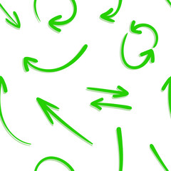 Obraz premium Vector Seamless Pattern, Hand Drawn Green Arrows with Shadows on White Background, Doodle Arrows.