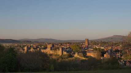 Fototapeta na wymiar panorama of Ludlow at Sunset, Shropshire United Kingdom