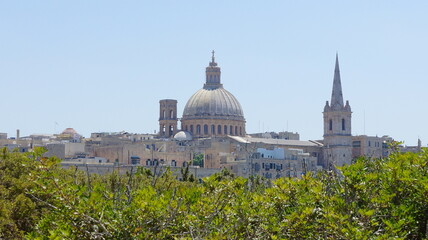 Fototapeta na wymiar Dome of basilica of Our Lady of mount Carmel in Valletta city. Malta.