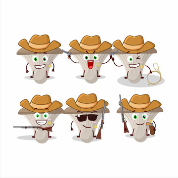 Cool cowboy oyster mushrooms cartoon character with a cute hat