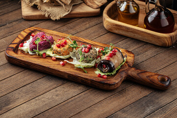 Assorted georgian phali appetizer set on wooden background