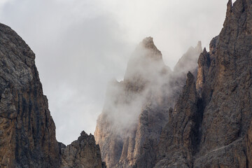 Impressive limestone peaks and beautiful skies in the Dolomite Alps in summer