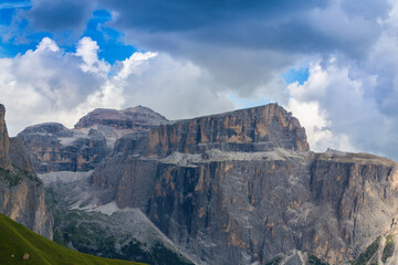 Fototapeta na wymiar Dramatic sunset clouds in the Dolomite Mountains in summer