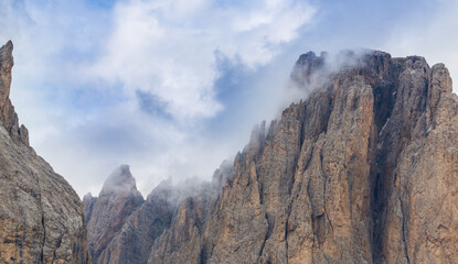 Dramatic sunset clouds in the Dolomite Mountains in summer