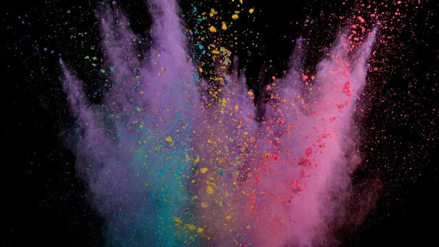 Super slow motion shot of color powder explosion isolated on black background. Shot with high speed cinema camera at 1000fps