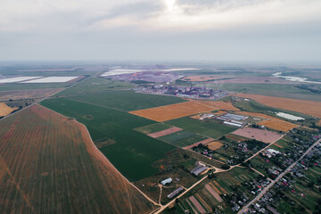 Small village with agricultural land next to potash production