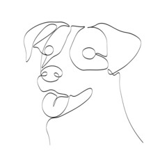 Continuous one line drawing with Jack Russell Terrier. Contemporary vector illustration on white background. Black line art on white background. - obrazy, fototapety, plakaty