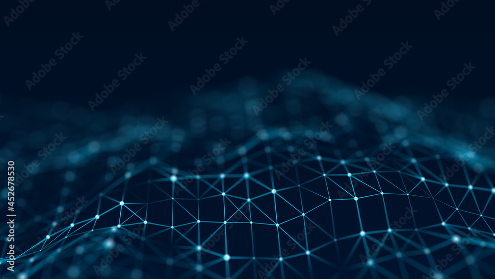 Aufkleber abstract science wave. digital transmission of data through the connection of points and lines. 3d r