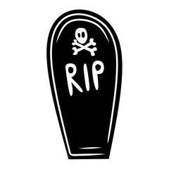 Tombstone doodle black, cartoon isolated on white background, vector illustration for design and decor, Halloween, sticker, template