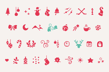 Icons set for Christmas and 2022 New Year design.