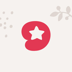 Number nine logo with a star for Christmas and 2022 New Year design.