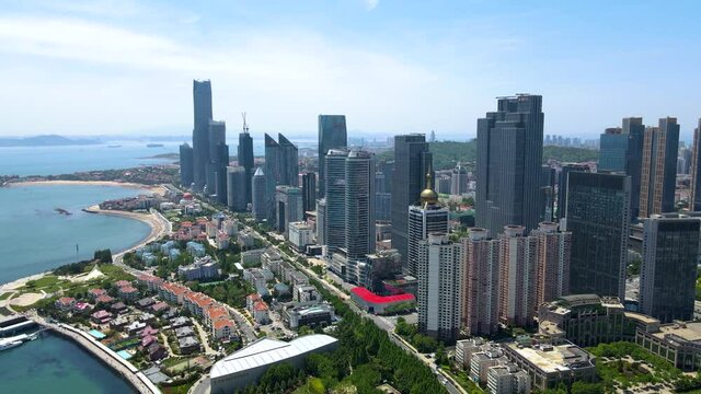 Aerial photography of the urban architectural landscape of Qingdao, China