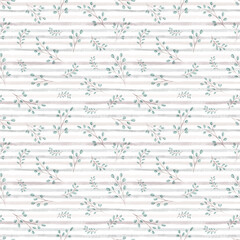 Seamless vintage pattern with leaves on a striped background
