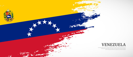 National flag of Venezuela with textured brush flag. Artistic hand drawn brush flag banner background