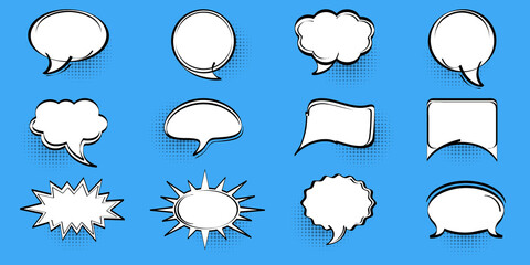 Blank comic bubbles with halftone shadows